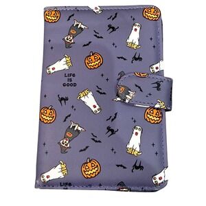 Life is Good Passport Wallet Unisex OS Purple Halloween Dog Ghost Pumpkin Snap